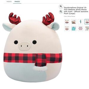 Squishmallows Plush Original 16-Inch Matthew White Moose with Scarf. NWT